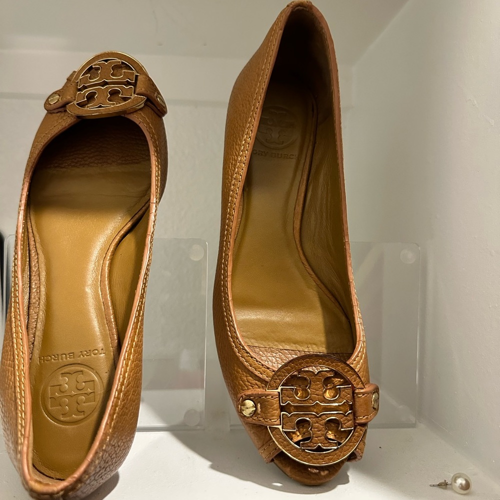 Tory Burch Tan Flats with Iconic Medallion